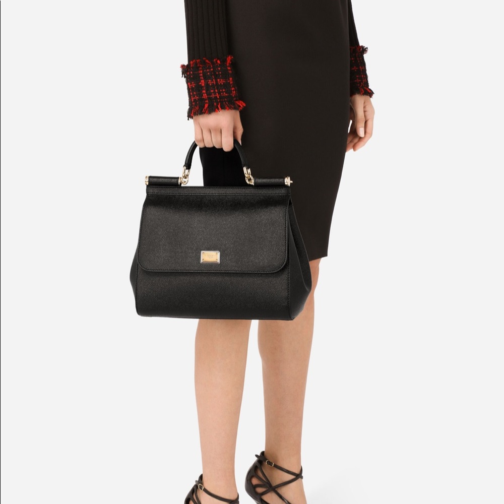 🍋Classic🍋 Dolce & Gabbana black leather large Sicily shoulder bag